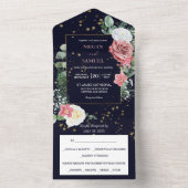 ピンクの白いローズブーケ結婚写真 オールインワン招待状 (内側)