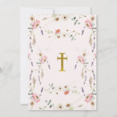 ピンクの白いワイルドフラワーバタフライバプテスマ 招待状 (裏面)