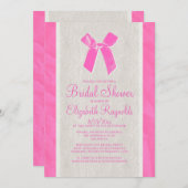 ピンクの白いヴィンテージの弓リネンブライダルシャワーの招待 招待状 (正面/裏面)