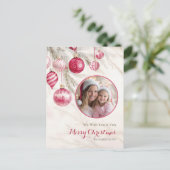 ピンクの白いヴィンテージオーナメント写真はがき シーズンポストカード (スタンド正面)