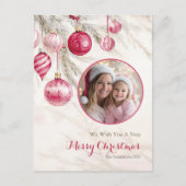 ピンクの白いヴィンテージオーナメント写真はがき シーズンポストカード (正面)