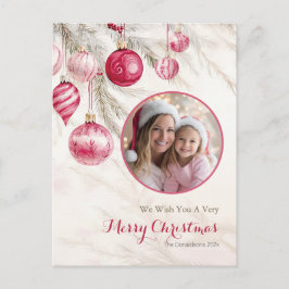 ピンクの白いヴィンテージオーナメント写真はがき シーズンポストカード
