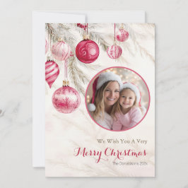 ピンクの白いヴィンテージオーナメント写真クリスマスカード シーズンカード