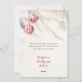 ピンクの白いヴィンテージオーナメント写真クリスマスカード シーズンカード (裏面)