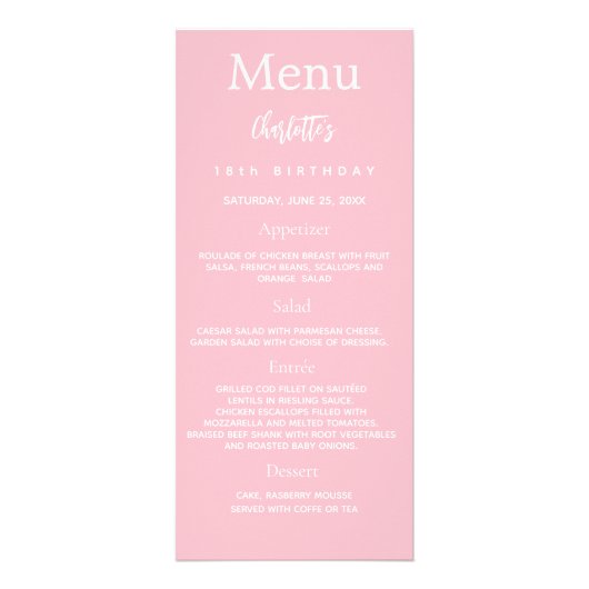 ピンクの白い写真おもしろいファクト誕生日メニューカード ラックカード (正面)