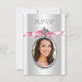 ピンクの白い写真RSVPカード 出欠カード (正面)