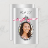 ピンクの白い写真RSVPカード 出欠カード (正面/裏面)