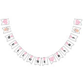 ピンクの白い女の子の赤ちゃんシャワーペンギンのバンティングフラグ バンティングフラッグ (全)