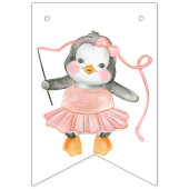 ピンクの白い女の子の赤ちゃんシャワーペンギンのバンティングフラグ バンティングフラッグ (第2の旗)