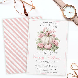 ピンクの白い小さなカボチャの女の子の赤ちゃんシャワー 招待状