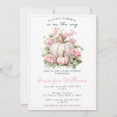 ピンクの白い小さなカボチャの女の子の赤ちゃんシャワー 招待状 (正面)