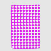 ピンクの白い市松模様にダイヤモンド模様 ゴルフタオル (正面)