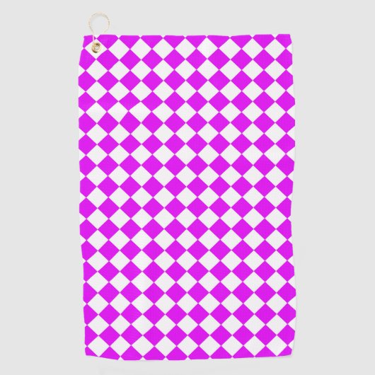 ピンクの白い市松模様にダイヤモンド模様 ゴルフタオル (正面)