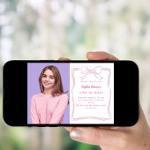 ピンクの白い手描き弓の写真ピンクの誕生日 招待状