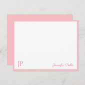 ピンクの白い手書きスクリプトモノグラムテンプレート ノートカード (正面/裏面)