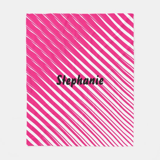 ピンクの白い抽象芸術名前をカスタムするの贈り物かガーリーわいい フリースブランケット (正面)