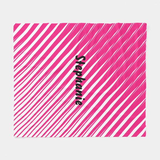 ピンクの白い抽象芸術名前をカスタムするの贈り物かガーリーわいい フリースブランケット (正面(横))