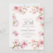 ピンクの白い春のフローラ女性の30歳の誕生日 招待状 (正面)