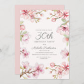 ピンクの白い春のフローラ女性の30歳の誕生日 招待状 (正面/裏面)