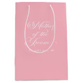 ピンクの白い母の新郎のスクリプトタイポグラフィM ミディアムペーパーバッグ (正面)