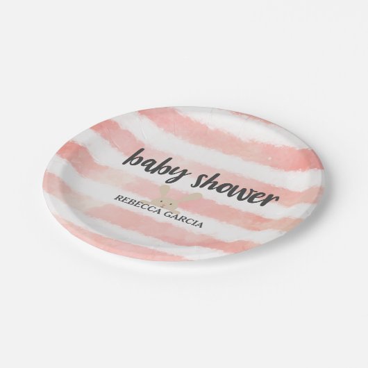 ピンクの白い水の色バニー赤ちゃんシャワー ペーパープレート (アングル)