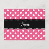 ピンクの白い水玉模様パーソナライズされた名 ポストカード (正面)