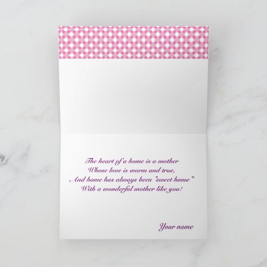 ピンクの白い水玉模様母の日のグリーティングカード カード (内部)