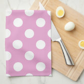 ピンクの白い水玉模様淡い色の キッチンタオル (四つ折り)