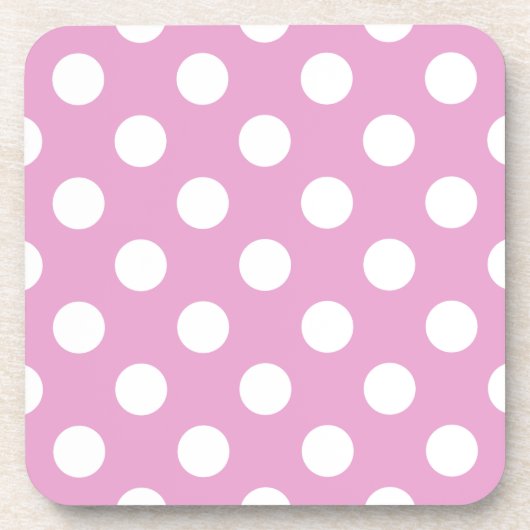 ピンクの白い水玉模様淡い色の コースター (正面)