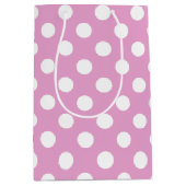 ピンクの白い水玉模様淡い色の ミディアムペーパーバッグ (正面)