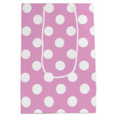 ピンクの白い水玉模様淡い色の ミディアムペーパーバッグ (裏面)