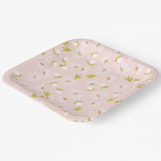 ピンクの白い水色のデイジー ペーパープレート (傾斜あり)