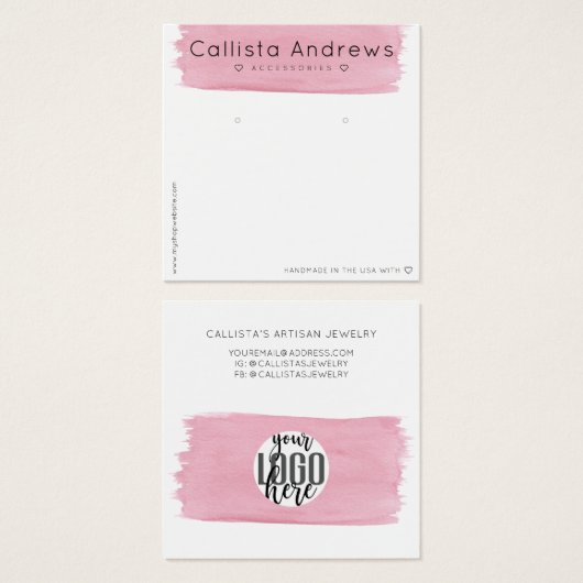 ピンクの白い水色のブラシストロークイヤリングディスプレイ (正面&裏面)