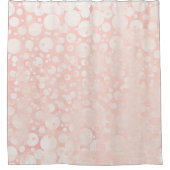 ピンクの白い泡の水玉模様ガーリー シャワーカーテン (正面)