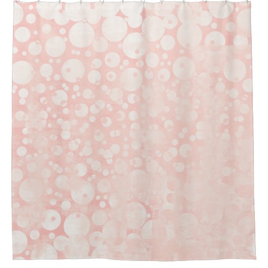 ピンクの白い泡の水玉模様ガーリー シャワーカーテン (正面)