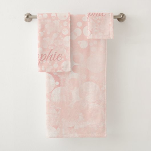 ピンクの白い泡の水玉模様 ガーリー バスタオルセット (インサイチュ)