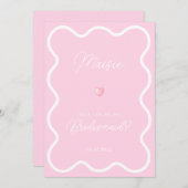 ピンクの白い波が私の花嫁の提案になる 招待状 (正面/裏面)