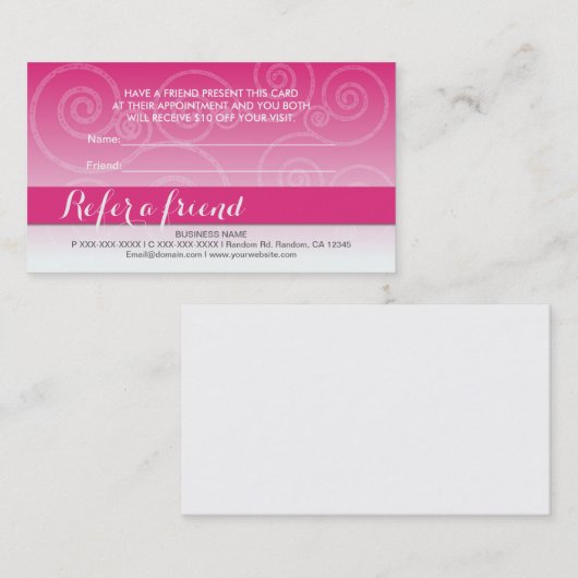 ピンクの白い渦巻は友人カードを参照します 紹介カード (正面/裏面)