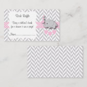ピンクの白い灰色の象の赤ちゃんシャワーブックラッフル エンクロージャーカード (正面/裏面)