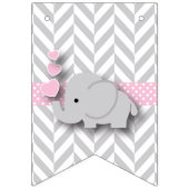 ピンクの白い灰色の象の赤ちゃんシャワー バンティングフラッグ (第2の旗)