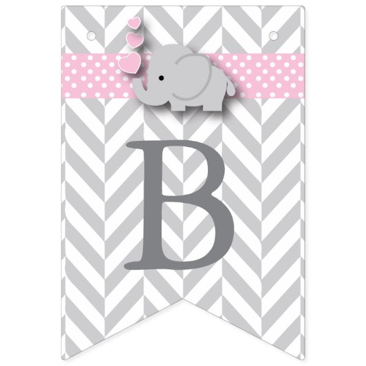 ピンクの白い灰色の象の赤ちゃんシャワー バンティングフラッグ (第3の旗)