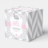 ピンクの白い灰色の象の赤ちゃんシャワー フェイバーボックス (裏面サイド)