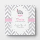 ピンクの白い灰色の象の赤ちゃんシャワー フォトプラーク (正面)