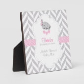 ピンクの白い灰色の象の赤ちゃんシャワー フォトプラーク (正面)