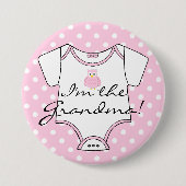 ピンクの白い点のかわいいピンクのフクロウ私は祖母です 缶バッジ (正面)