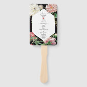 ピンクの白い牡丹の花結婚のブラックプログラム ハンドファン (正面)