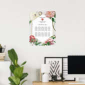 ピンクの白い牡丹の花結婚の座席表 ポスター (ホームオフィス)