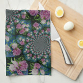 ピンクの白い牡丹フローラ水彩曼荼羅 キッチンタオル (四つ折り)