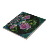 ピンクの白い牡丹フローラ水彩曼荼羅 タイル (側面)