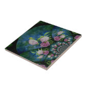 ピンクの白い牡丹フローラ水彩曼荼羅 タイル (側面)